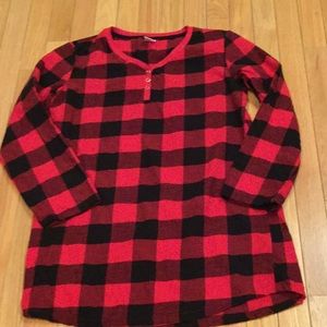 North Pole red plaid sleep shirt.